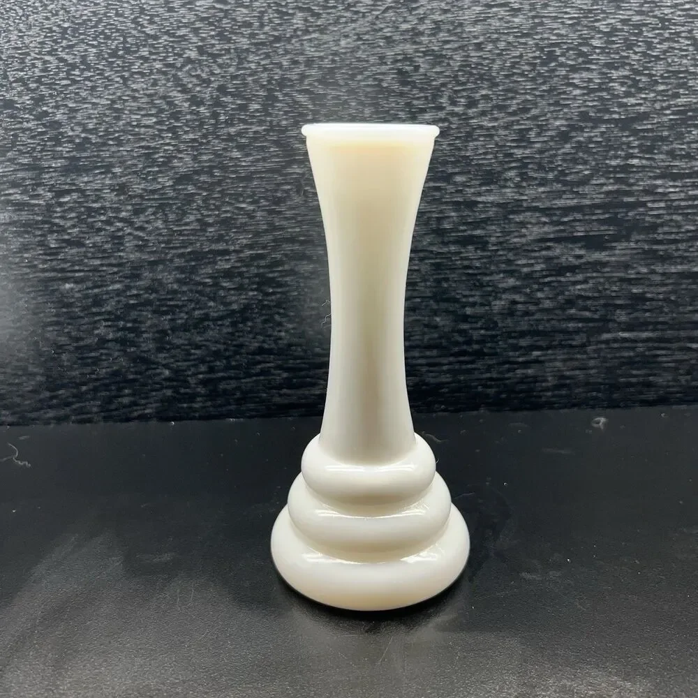 Vintage Randall Milk Glass-3 Ring /Beehive -Flower/ Bud Vase 1960 Art Deco 6